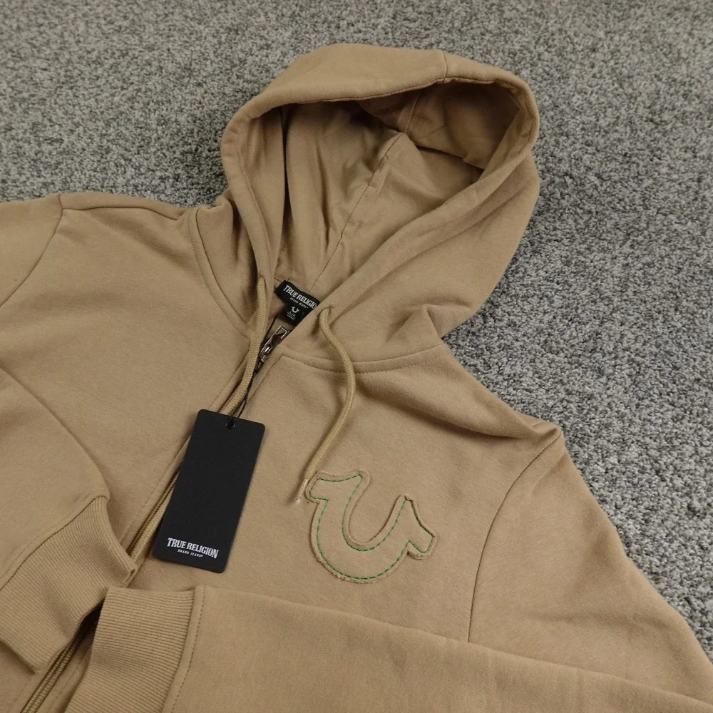 NEW True Religion‎ Hoodie Mens L Brown Buddha Full Zip Sweatshirt Sweater Jacket